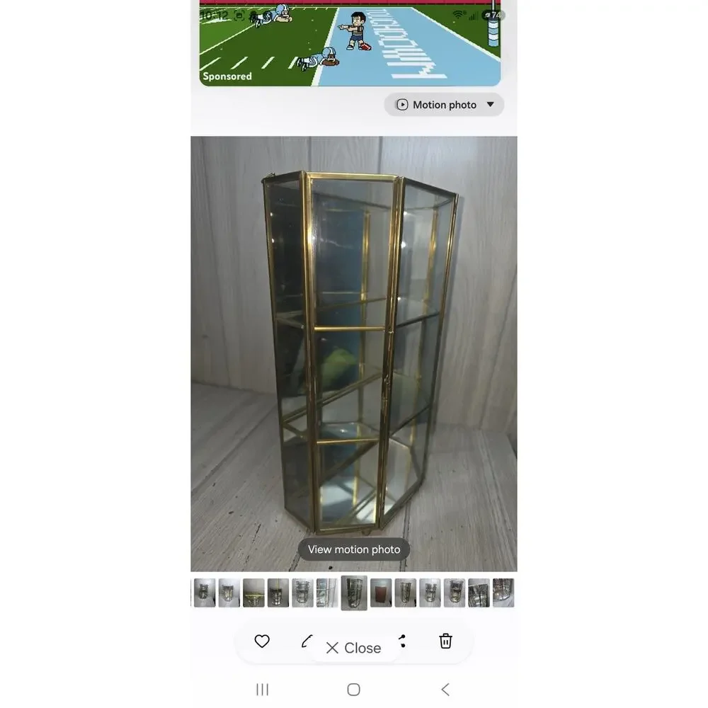 Vtg Glass Mirror Brass Curio Trinket Display Cabinet 3 Shelves Miniatures FLAW